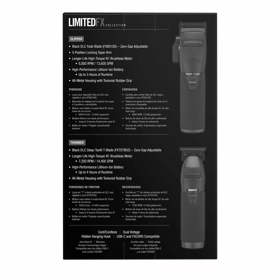 BabylissPro LimitedFX Clipper and Trimmer Collection Matte Black #FXDUOCTMB